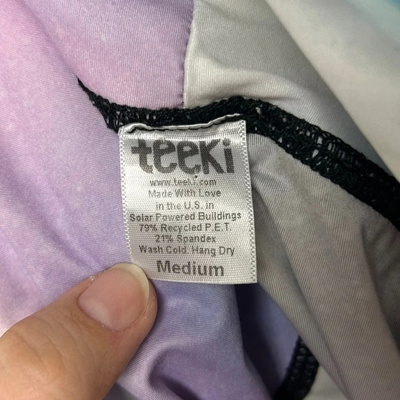 Teeki Northern Lights Pastel Skies Pine &  Reindeer Graphic Yoga Leggings M - Picture 9 of 9